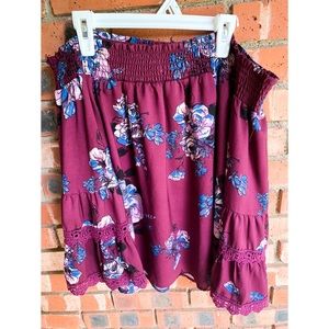 Floral Maroon Off the Shoulder Shirt L
